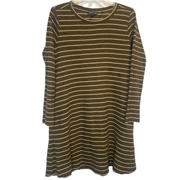Toad & Co Women’s Brown Tan Strip Long Sleeve Waffle Knit Dress Pockets Sz M - Picture 1 of 7